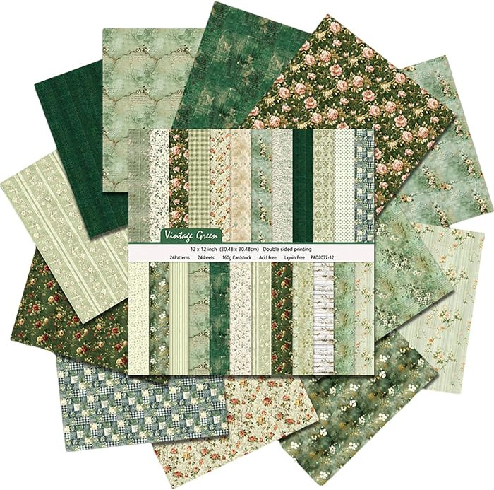 12x12 Scrapbook Paper, 24 Sheets/24 Designs Vintage Green Scrapbook Paper Set, Double-Sided Garde... | Amazon (US)