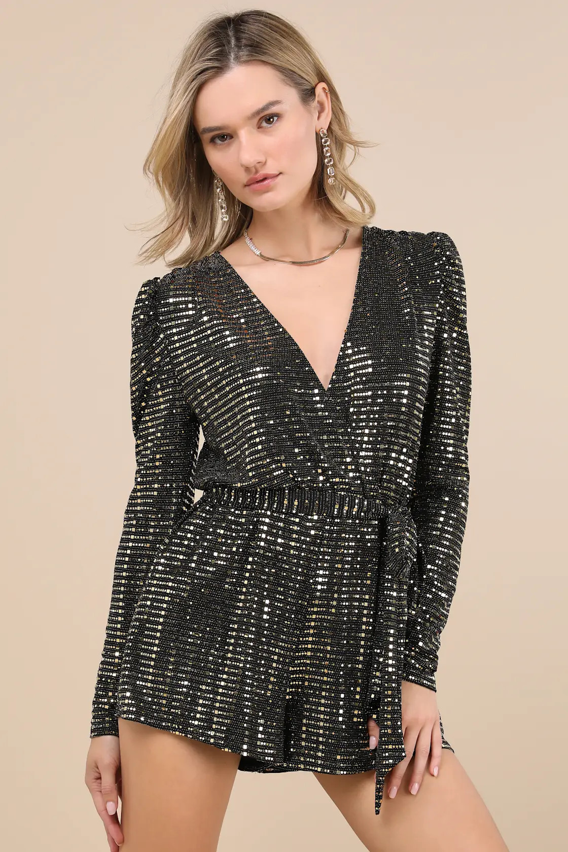 Bettie Gold Metallic Long Sleeve Romper | Lulus