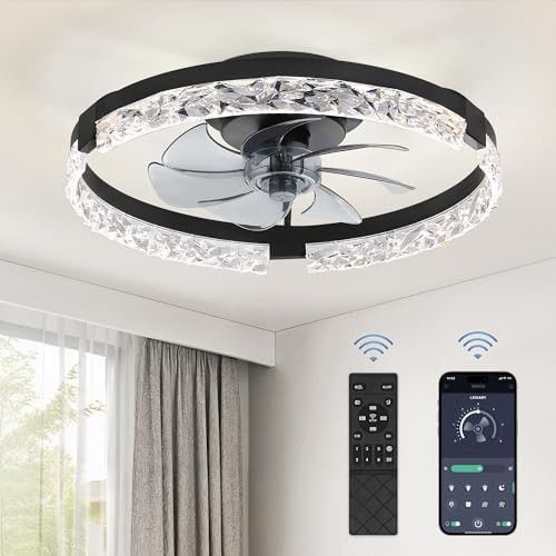 LEDIARY 20 Inch Low Profile Ceiling Fans with Lights and Remote, Fandelier Ceiling Fan Flush Moun... | Amazon (US)