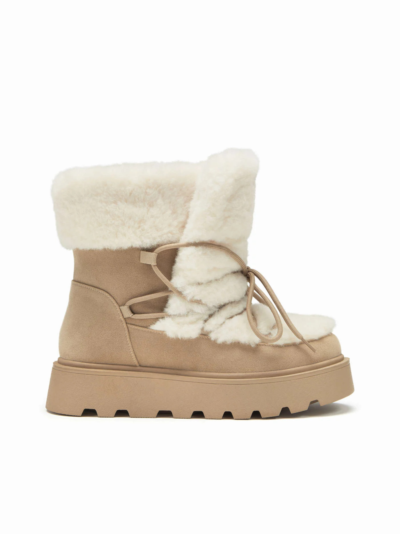 LACE-UP FAUX SUEDE & FUZZY ANKLE BOOTS | Cider