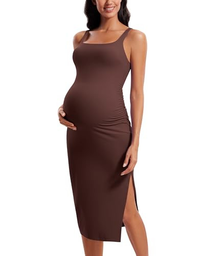 CRZ YOGA Women Butterluxe Sleeveless Tank Maternity Dress Split Ruched Pregnancy Square Neck Body... | Amazon (US)