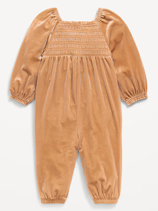 Long-Sleeve Smocked Velvet Jumpsuit for Baby | Old Navy (US)