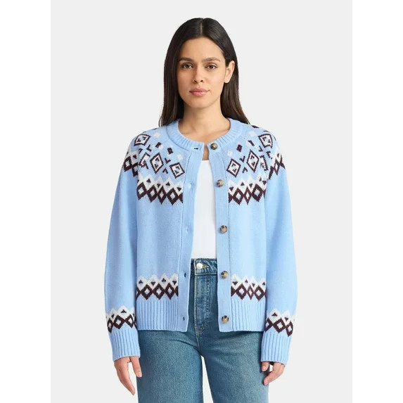 Time and Tru Women's Fair Isle Cardigan Sweater, Midweight, Size XS-XXXL | Walmart (US)