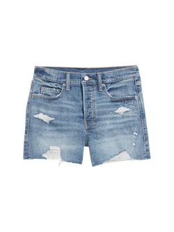 Higher High-Waisted Button-Fly A-Line Ripped Cut-Off Jean Shorts for Women -- 3-inch inseam | Old Navy (US)