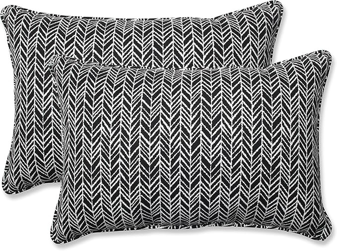 Pillow Perfect Outdoor/Indoor Herringbone Night Oversized Lumbar Pillows, 24.5" x 16.5", Black, 2... | Amazon (US)