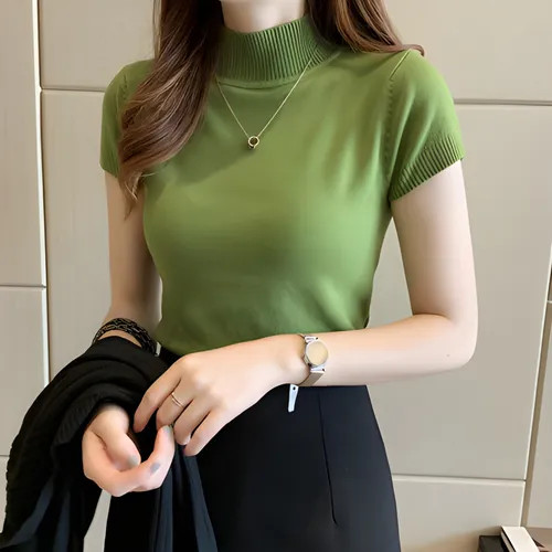Sancus - Mock-Neck Short-Sleeve Knit Top | YesStyle Global