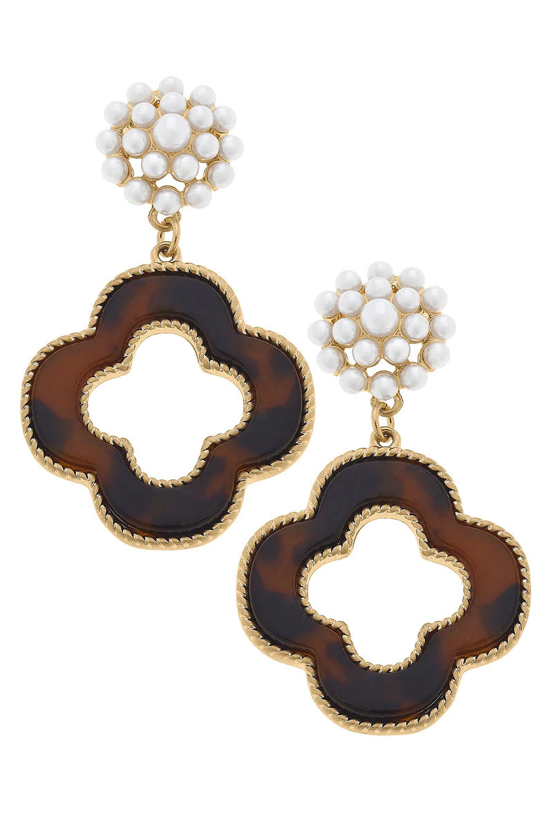 Sadie Clover Pearl Cluster Drop Earring in Tortoise | CANVAS