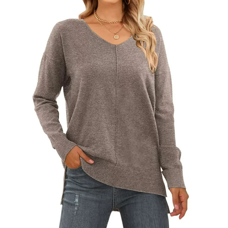 MOSHU V Neck Sweaters for Women Fall Lightweight Knit Pullover Sweater | Walmart (US)