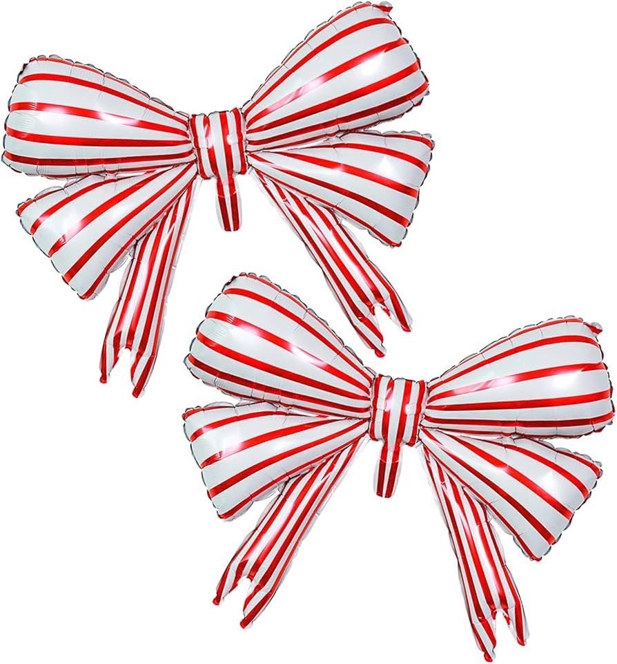 Bow Balloons Red and White Striped 2 Pcs Bow Balloons for Wedding, Baby Shower, Party Gift Kids T... | Amazon (US)