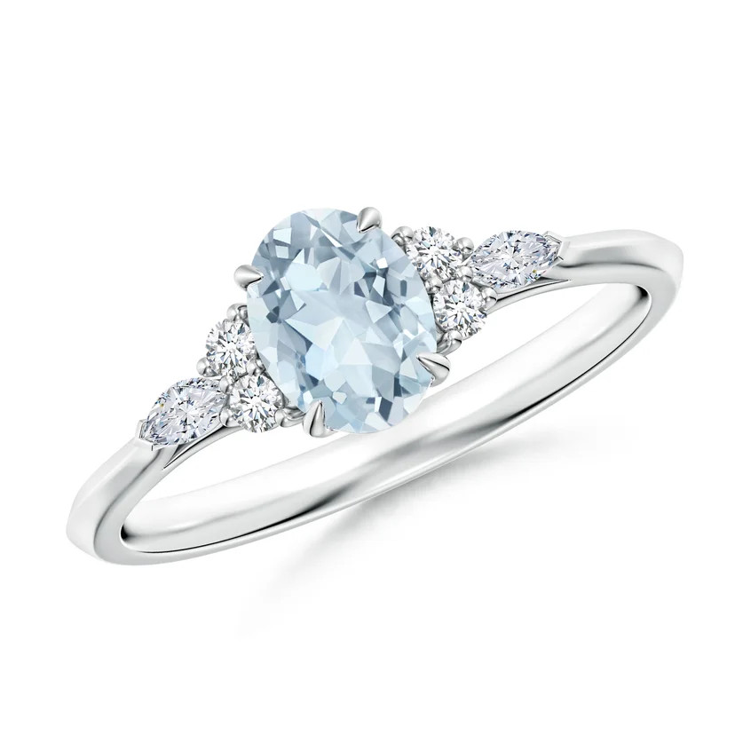 Oval Aquamarine Side Stone Engagement Ring with Diamonds | Angara Inc.
