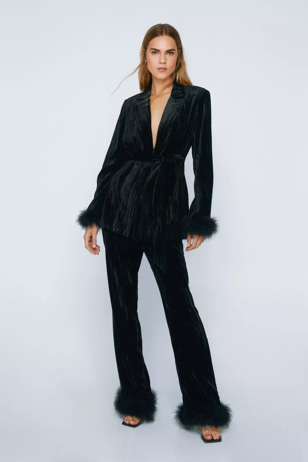 Premium Velvet Flares With Feather Trims | Nasty Gal UK (+IE)