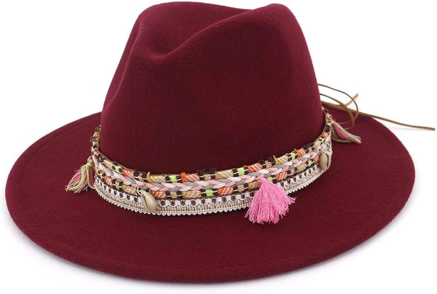 Women's Felt Fedora Hat Wide Brim Panama Hats with Tassel | Amazon (US)
