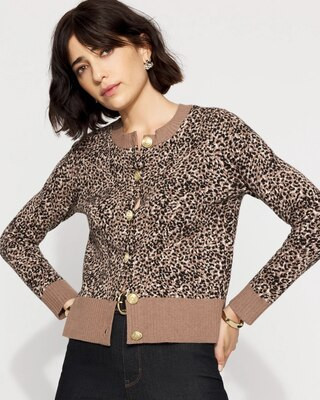 Women's Leopard Cardigan Sweater in Joyful Leopard Taupe size Small | White House Black Market | White House Black Market