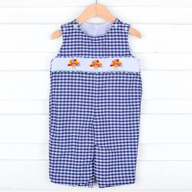 Sweet Turkey Navy Gingham Smocked Longall | Classic Whimsy