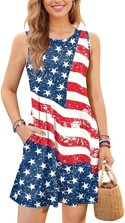 Spadehill 4th of July Womens Summer Casual Beach Dress with Pockets | Amazon (US)