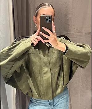 Women's Faux Suede Bomber Jacket Oversized Pilot Coats Fall Lapel Zip Up Motorcycle Streetwear Ou... | Amazon (US)