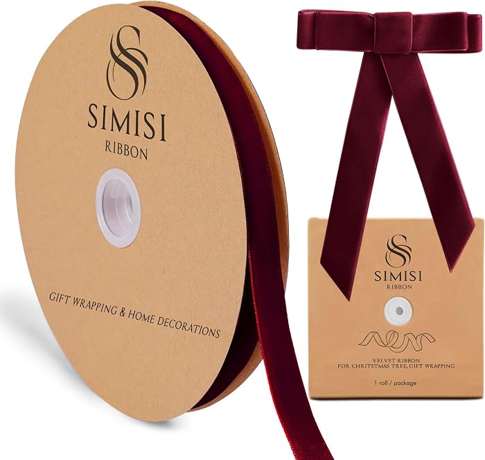 Burgundy Velvet Ribbon 5/8'' 25 Yards for Christmas Tree, Gift Wrapping, Flower Bouquet, Wreath D... | Amazon (US)
