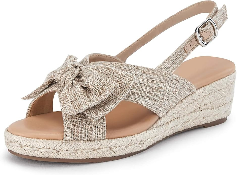Coutgo Womens Espadrille Wedges Platform Slingback Low Wedge Sandals with Bow Open Toe Summer Sho... | Amazon (US)