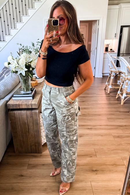 Date night option, high-rise camo cargo pants available and additional colors. I’m wearing a size 30 long on sale and use code: AFSHORTS for an additional 15% off

#LTKover40 #LTKfindsunder100