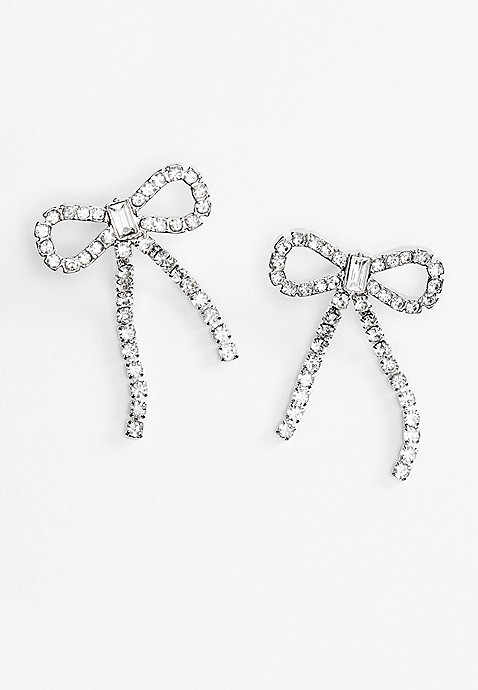Rhinestone Embellished Bow Drop Earrings | Maurices