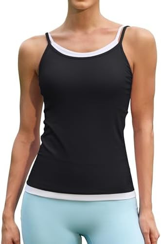 ATTRACO Women Double Spaghetti Strap Workout Tank Tops Ruched Athletic Tank Top with Bulit in Bra... | Amazon (US)