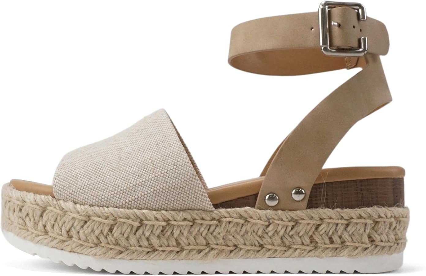 Soda Topic Open Toe Buckle Ankle Strap Espadrilles Flatform Wedge Casual Sandal | Amazon (US)