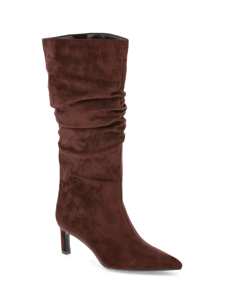 Time and Tru Women's Faux Suede Slouch Boots with Kitten Heels, Wide Width Available | Walmart (US)