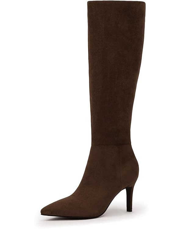 Knee High Boots Women Pointed Toe Tall Boots 3 In Stiletto High Heel Long Boots Side Zipper Dress... | Amazon (US)
