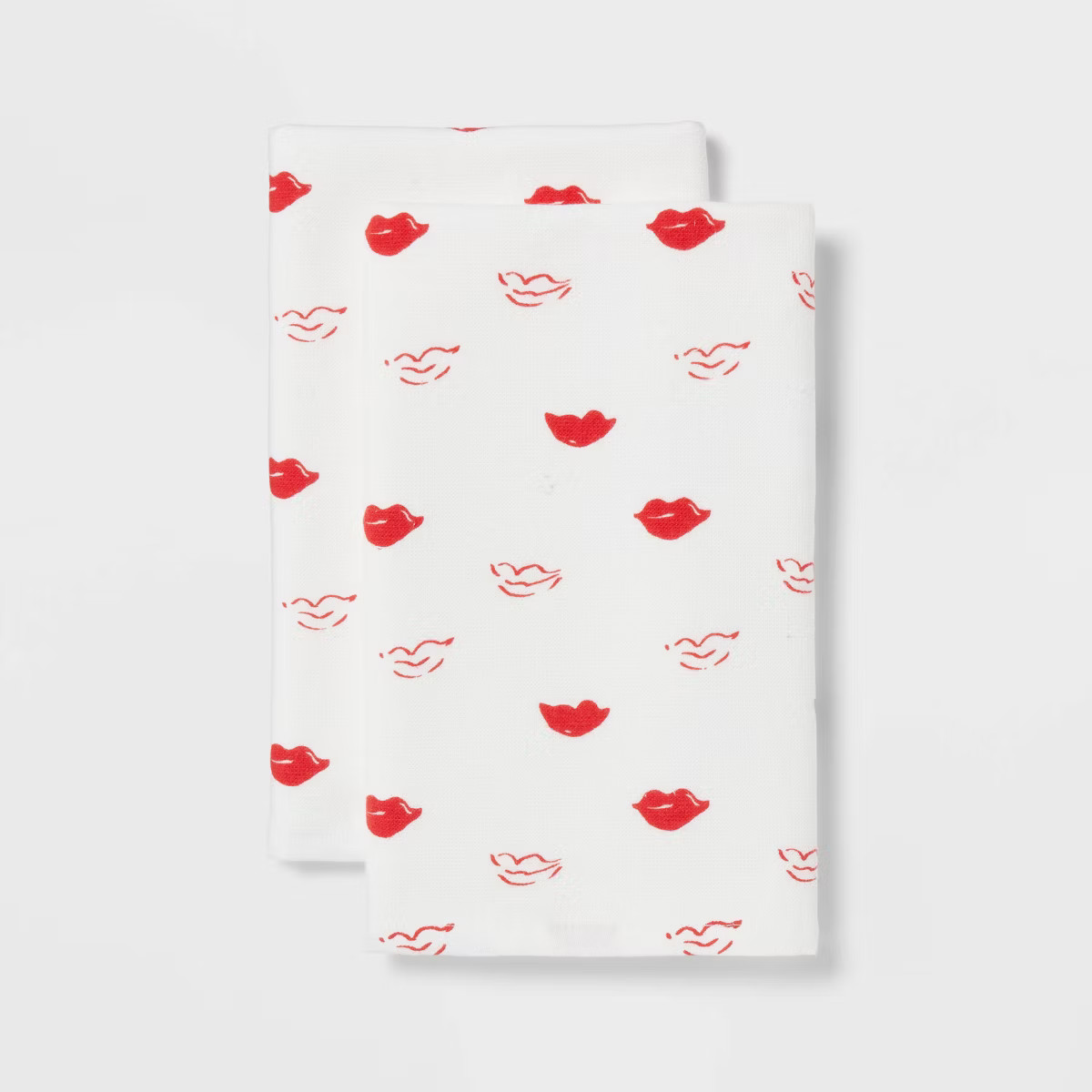 2pk Valentines Day All Over Red Lips Bath Hand Towel Set White - Threshold™ | Target