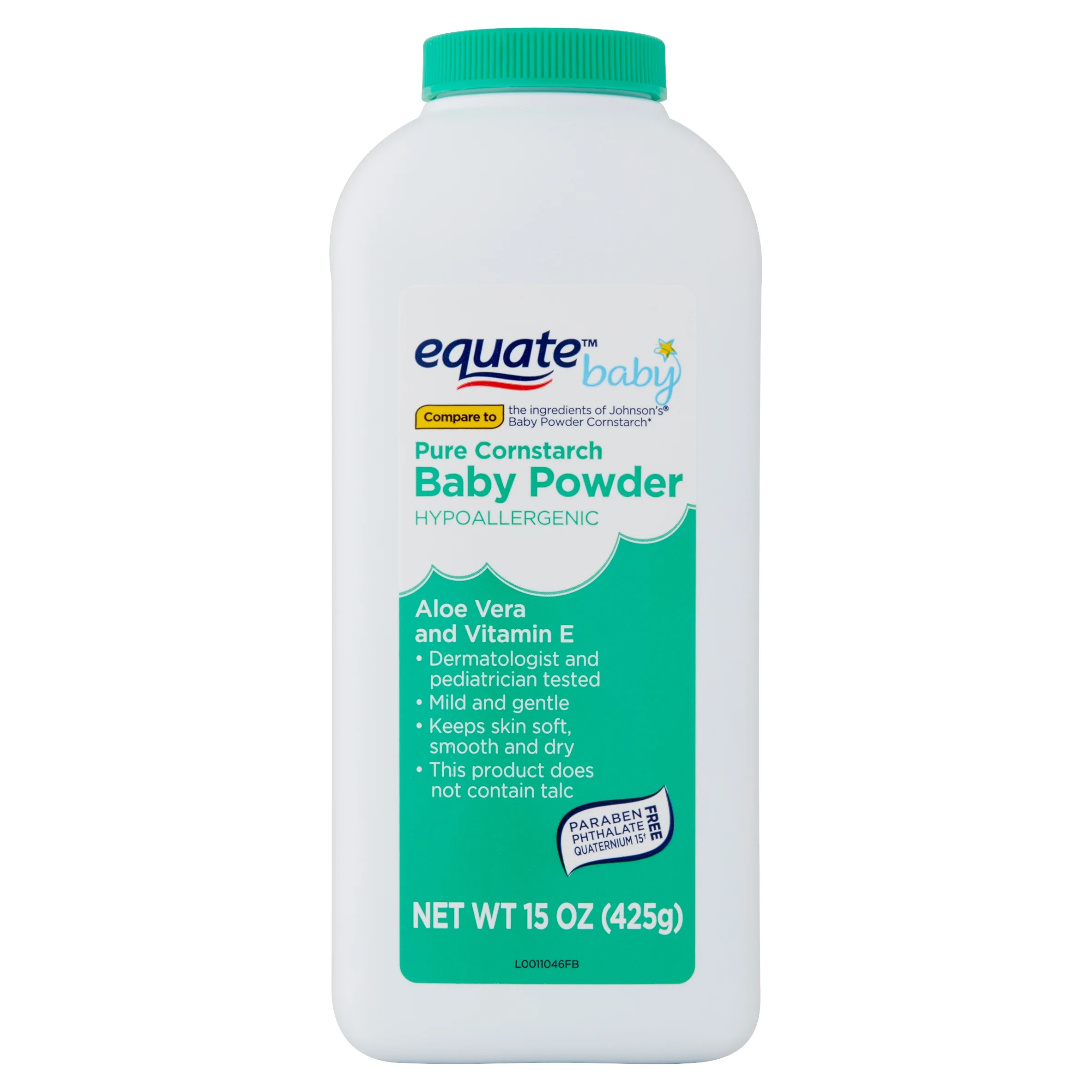 Equate Baby Pure Cornstarch Baby Powder with Aloe Vera and Vitamin E, 15 oz | Walmart (US)