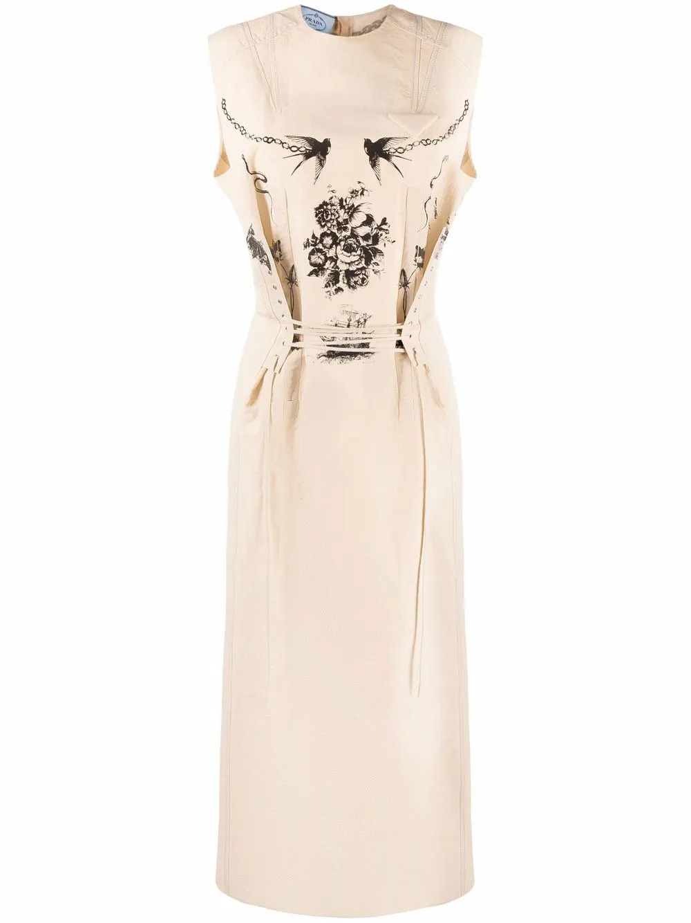 Prada Sleeveless Printed Canvas Dress - Farfetch | Farfetch Global
