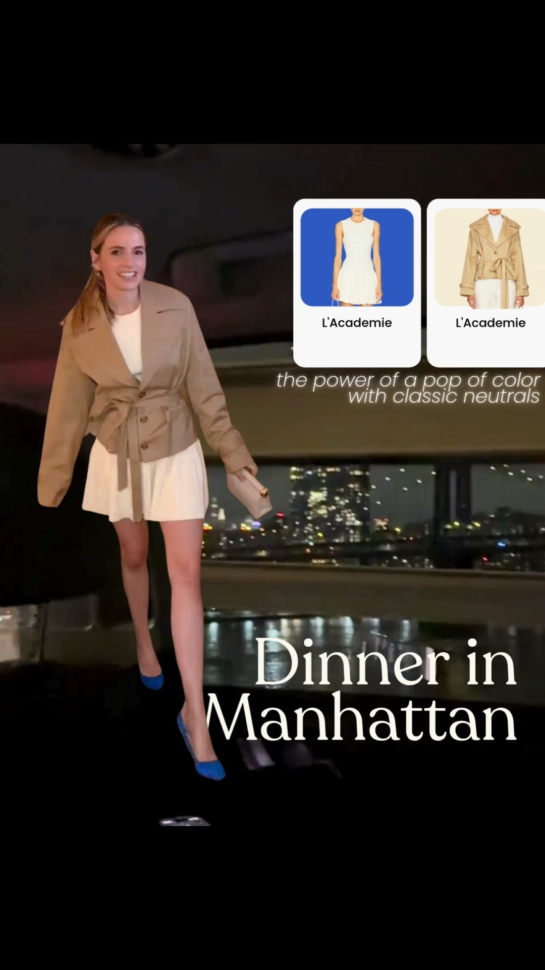 an nyc date night that ended in Times Square 👀 this trench and knit sweater tank and pleated mini skirt combo might just be one of my favorite fall looks - love the classic neutrals with a pop of blue for a little personality 💙 you can’t go wrong with pieces that feel timeless but still make a statement, and this cropped trench is exactly that.

wearing a size small in the trench and skirt and tank. the trench is structured but lightweight, and it instantly elevates any outfit - from dinner to night walks through the city 🤍

 #nycoutfit #falloutfitideas #datenightoutfit #quietluxury #fallfashion 

#LTKTravel #LTKStyleTip #LTKSeasonal