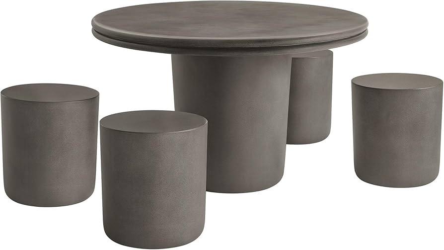 Modway Brion Concrete 5 Piece Dining Table Set in Gray - 48 Inch Round Cement Dining Table with 4... | Amazon (US)
