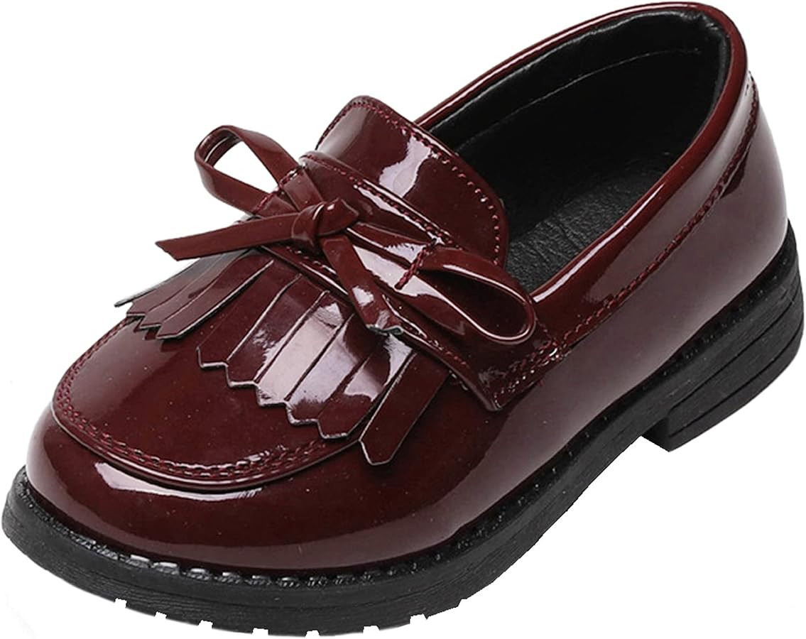 WUIWUIYU Girls Patent Leather Slip-On Penny Loafers Flats Bow Tassel Oxfords Moccasins Dress Shoe... | Amazon (US)