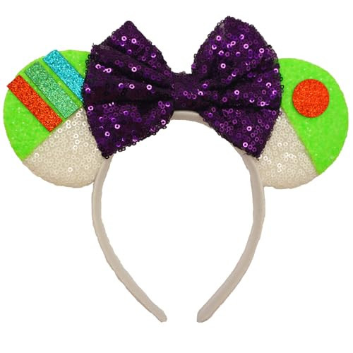 ZHENNAN Buzz Lightyear Mouse Ears Headband for Women and Men, Glitter Cute Bows Ears Headbands for Cartoon Themed Events, Birthday Party Decorations Hair Accessories | Amazon (US)