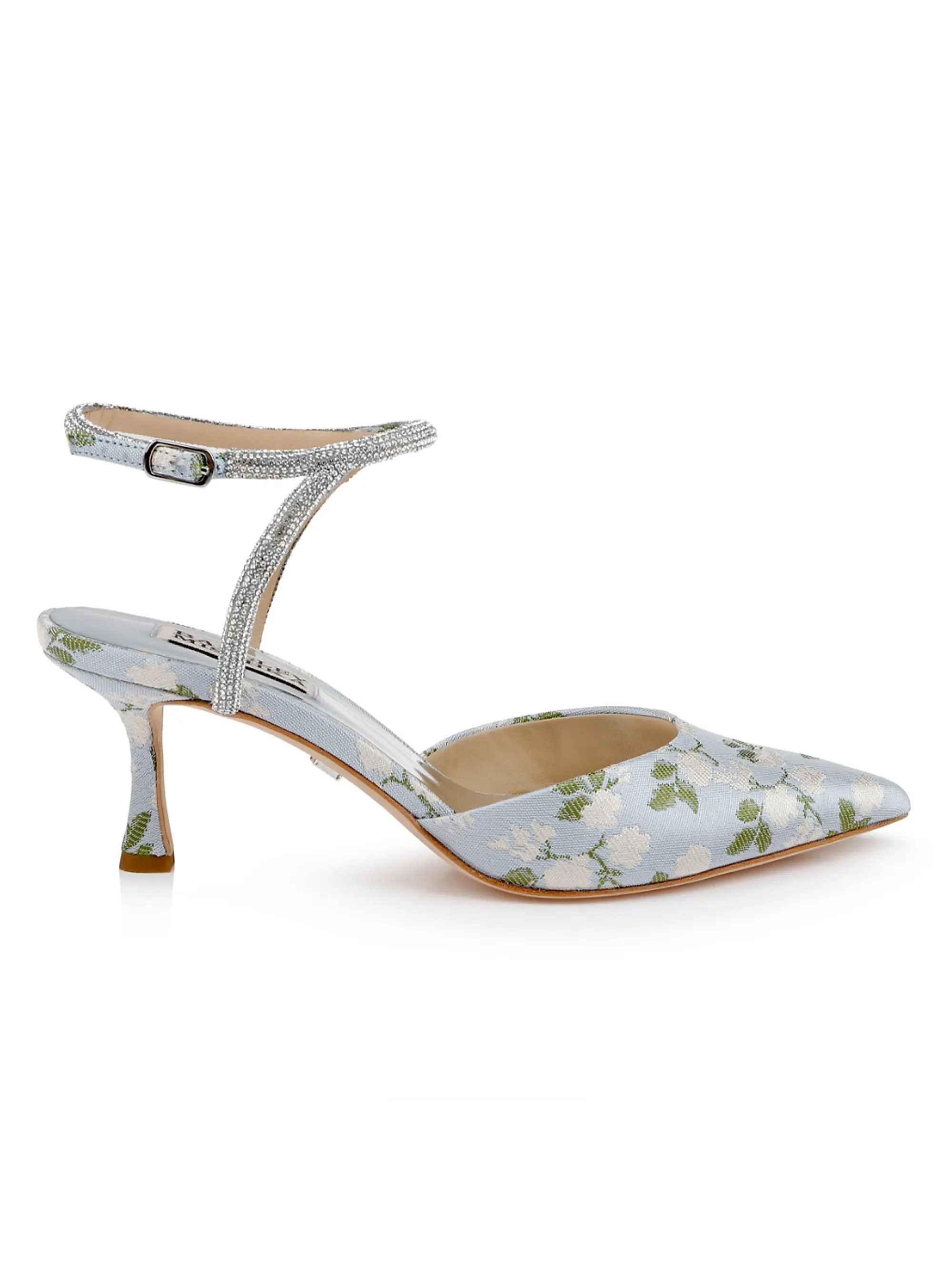 Badgley Mischka Autumn 65MM Crystal-Embellished Jacquard Pumps | Saks Fifth Avenue | Saks Fifth Avenue