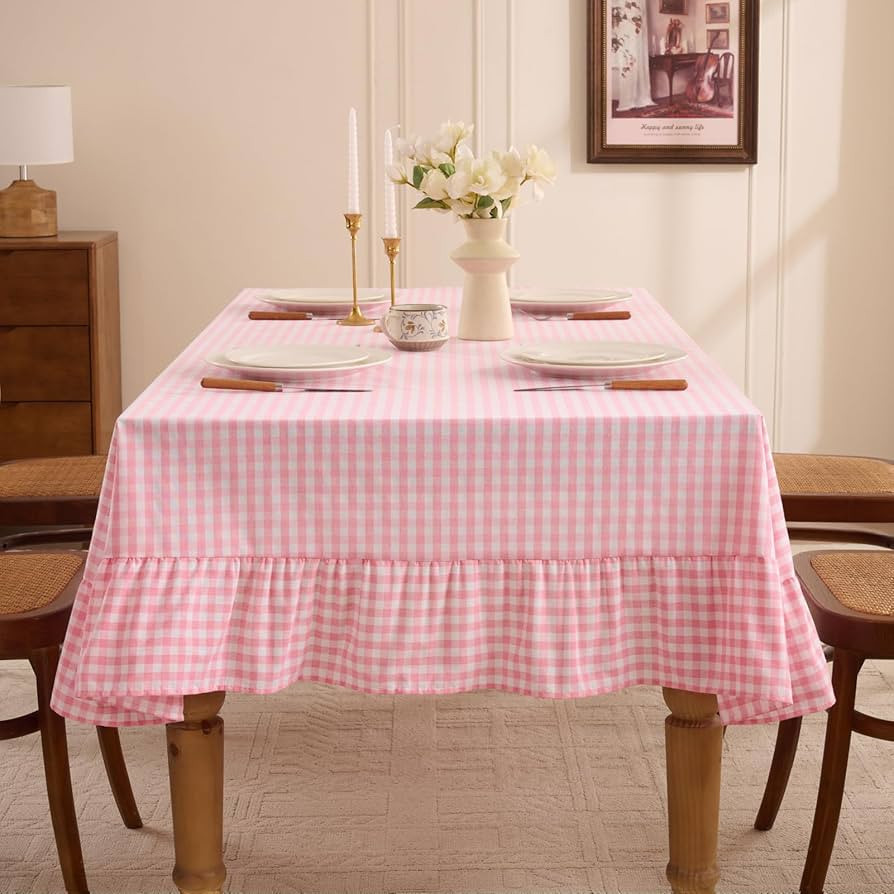 Romanstile Gingham Ruffled Tablecloth Rectangle - Waterproof Linen Cotton Checkered Table Cloth, ... | Amazon (US)