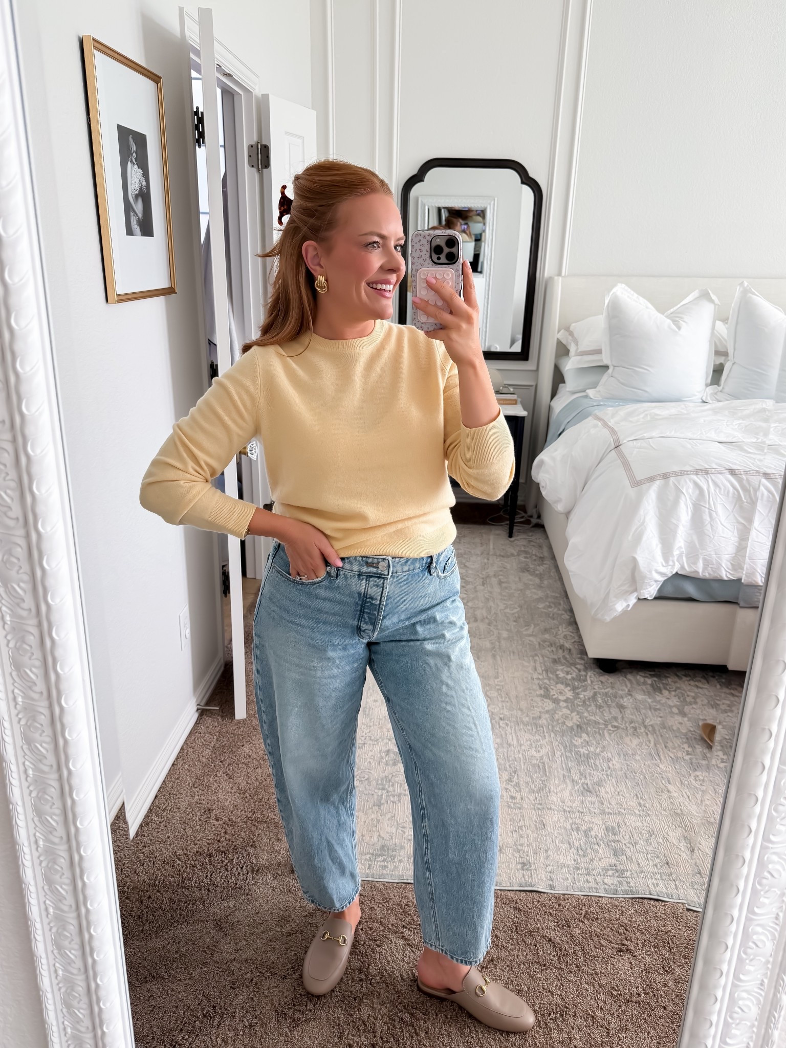 Mom outfit of the day 💛 me and butter yellow are having a moment 😍 Quince just brought back the butter yellow from last year! I got this in a medium so it wasn’t so tight and then the jeans are 28!

#LTKWorkwear #LTKootd #LTKmomlife