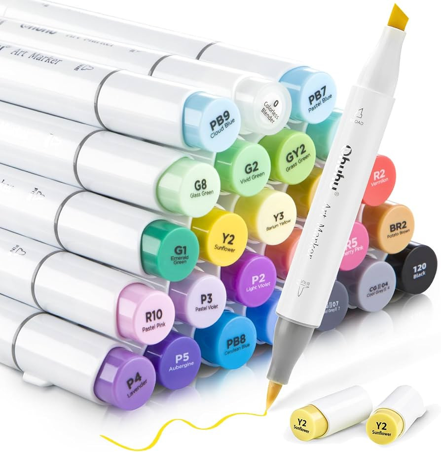 Ohuhu Alcohol Markers Brush Tip - Double Tipped Alcohol Based Markers for Beginners Artist Sketch... | Amazon (US)