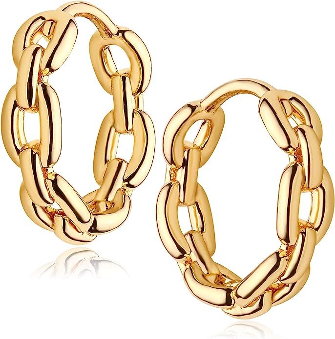 OSIANA Huggie Hoop Earrings for Women 18K Gold Plated Handmade Cubic Zirconia Stars Geometry Bead... | Amazon (US)