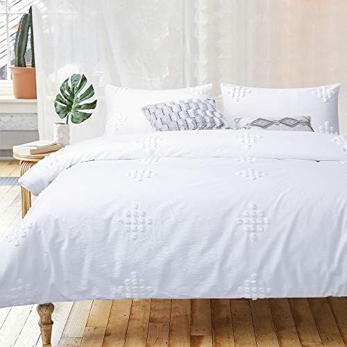 Textured Duvet Cover White Queen Boho Tufted Clipped Dot Shabby Chic Jacquard Geo Elegant Pretty ... | Amazon (US)