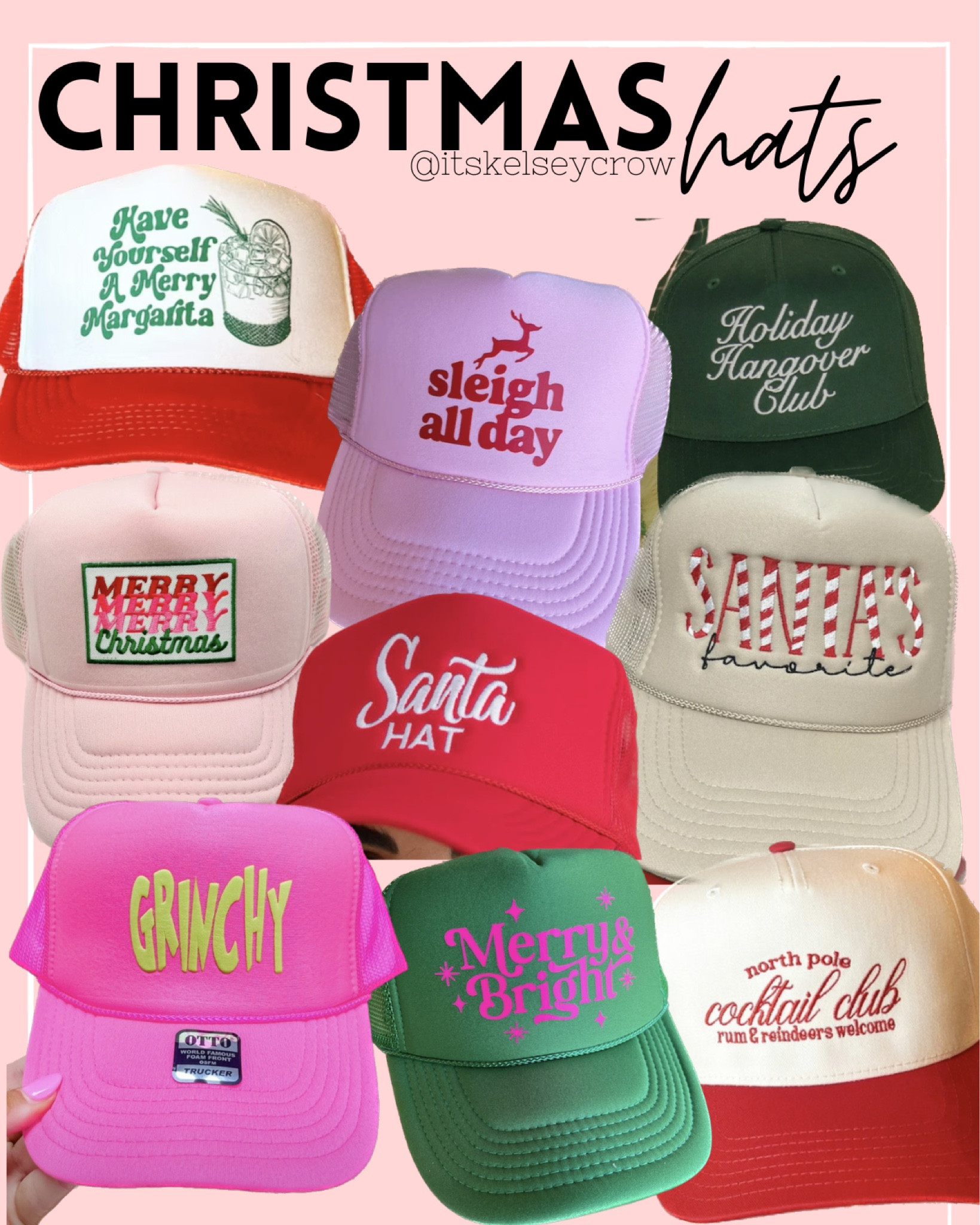 Trucker hats
Christmas
Holiday
Gift
Party
Grinch
Santa 

#LTKSeasonal #LTKHoliday #LTKGiftGuide