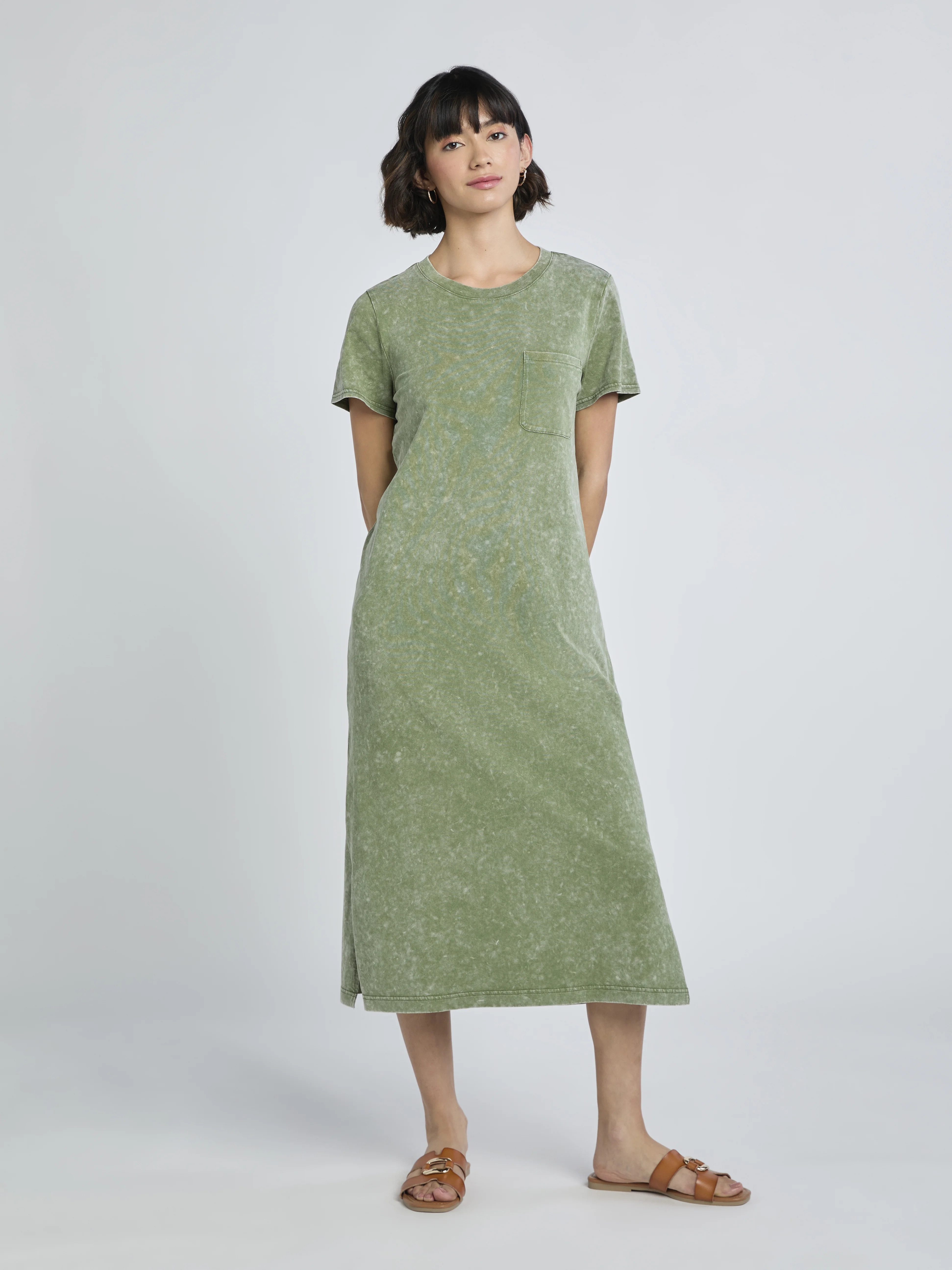 Time and Tru Women's Midi T-Shirt Dress with Short Sleeves, Sizes XS-XXXL | Walmart (US)