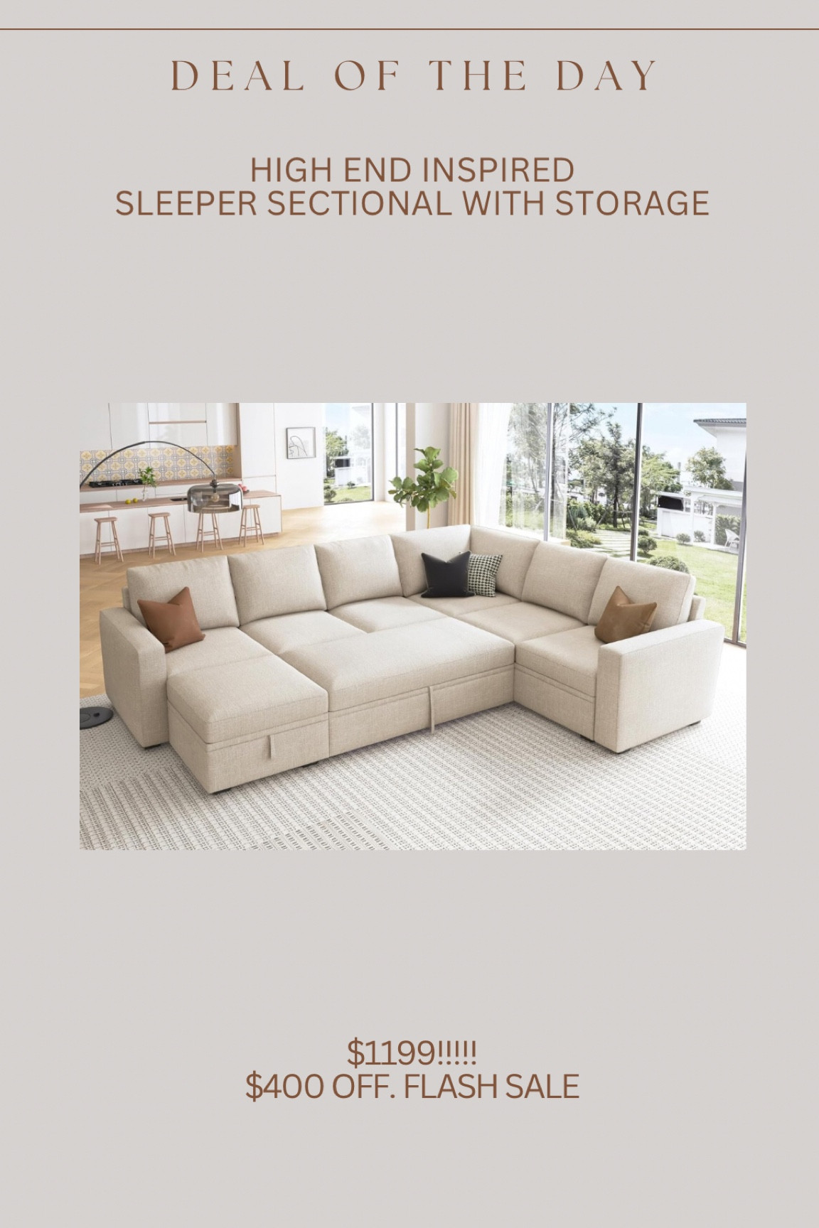 Amazon flash sale!!!!! I don’t believe I’ve ever found a sectional with pullout bed function less than $2000! This also has extra storage! High sellout risk with this sale/price can increase at any time! 🚨
