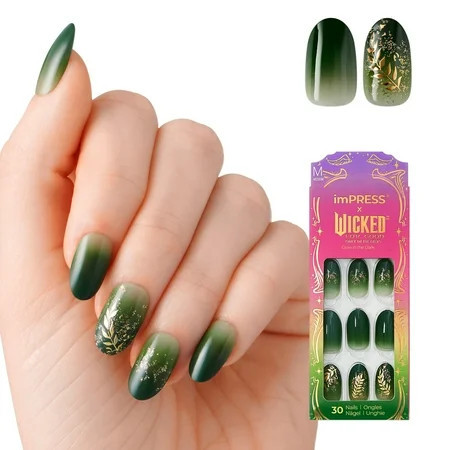 imPRESS X WICKED: FOR GOOD Press On Nails ‘Defy Expectations’ Green Medium Oval 30 Fake Nails | Walmart (US)