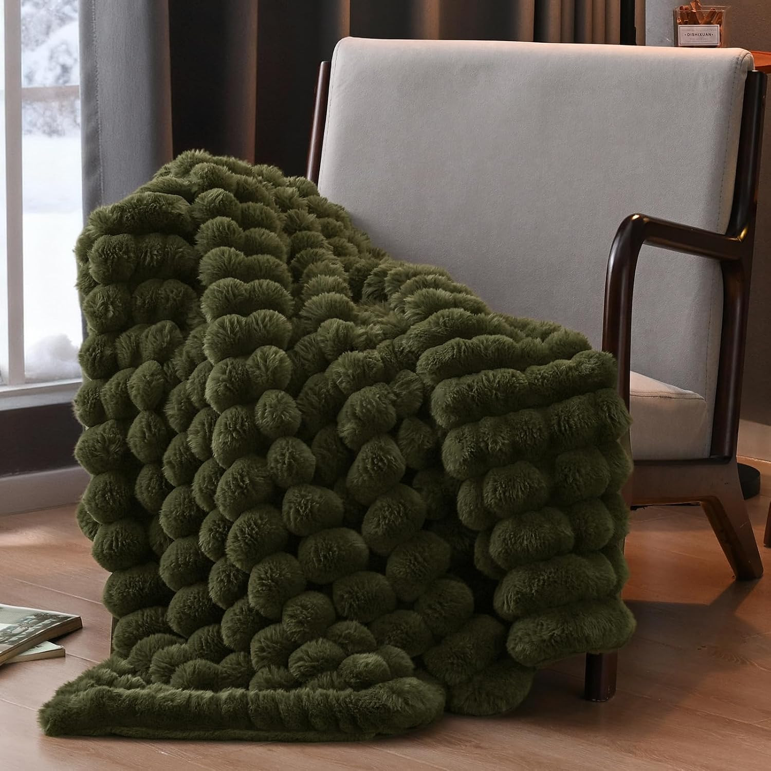 David's Home Double-Sided Soft Faux Rabbit Fur Throw Blanket, Winter Moss | Amazon (US)