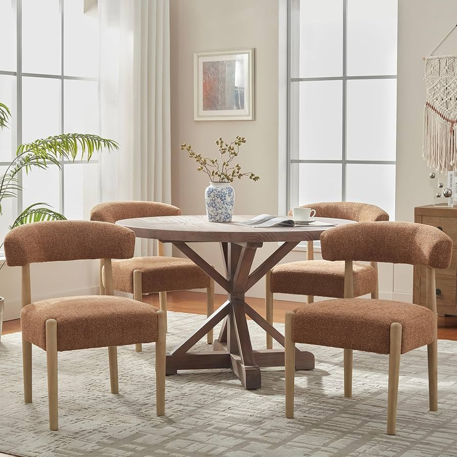 VKNOW Wooden Dining Chairs Set of 4, Modern Upholstered Dining Room Chairs with Rubberwood Legs a... | Amazon (US)