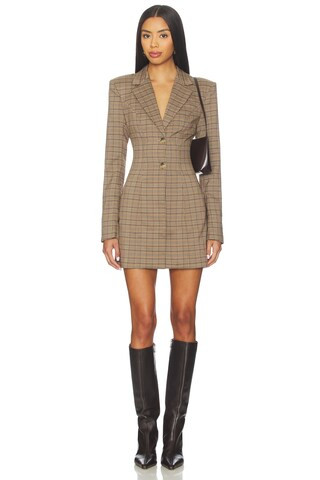 MAJORELLE Dolly Blazer Dress in Brown Multi Plaid from Revolve.com | Revolve Clothing (Global)