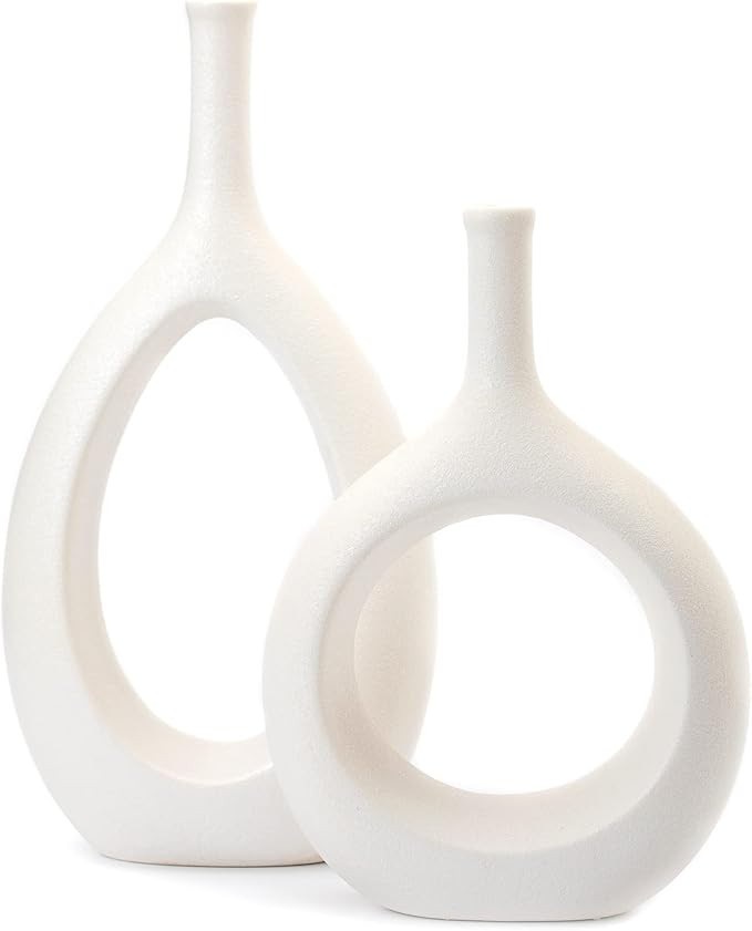 Vases for Décor-White Vase, Modern Vase for Centerpiece Table Decorations, Home Decorations for ... | Amazon (US)