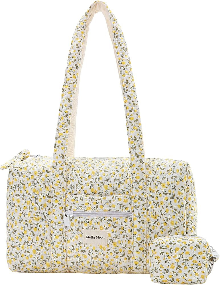Molly Moon Top Zipper Floral Quilted Duffle Bag for Women, Yellow Quilted Small Floral Tote Bags ... | Amazon (US)